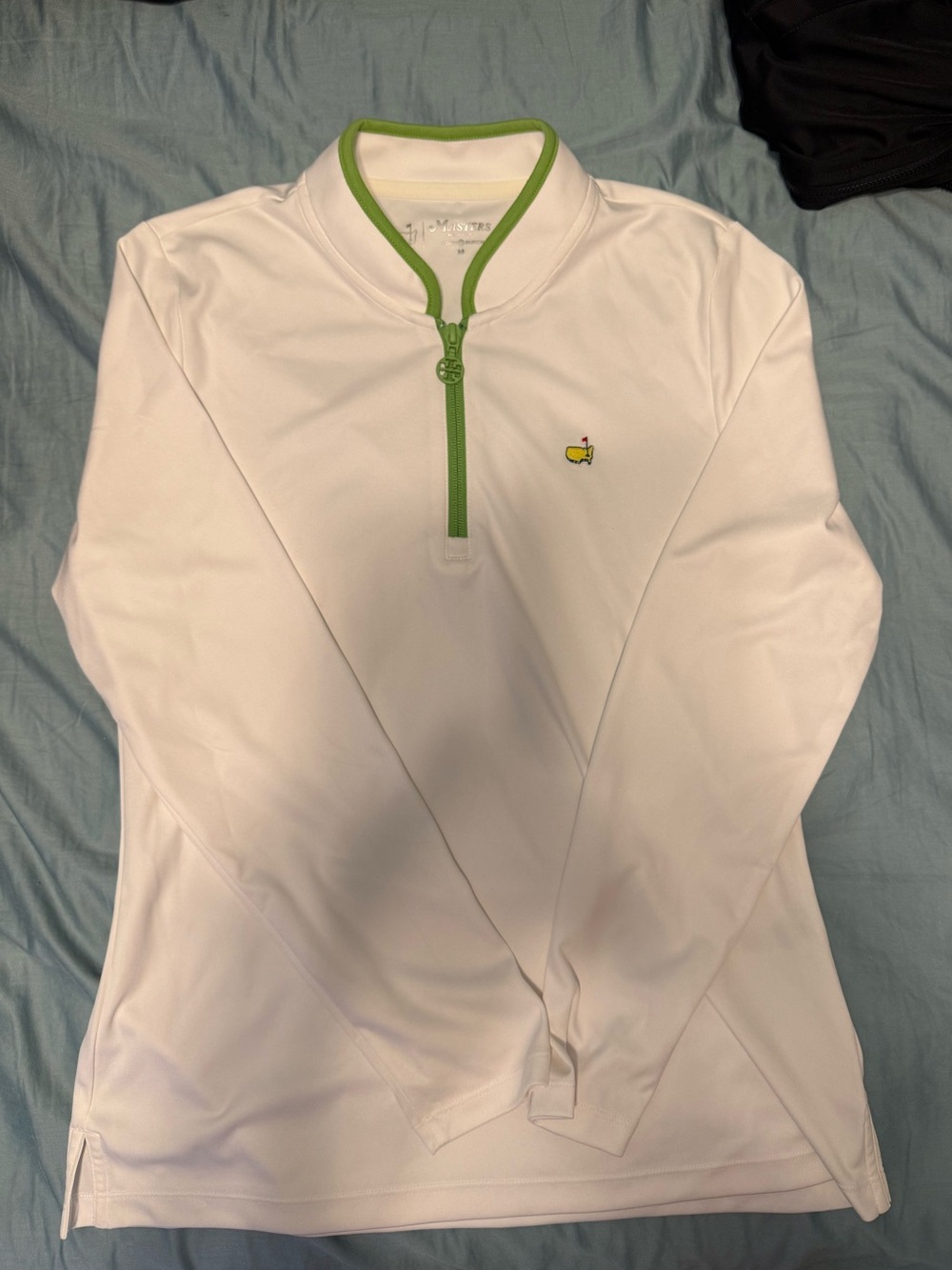 Tory Butch Masters White Quarter-Zip Ski Pullover with Green Trim